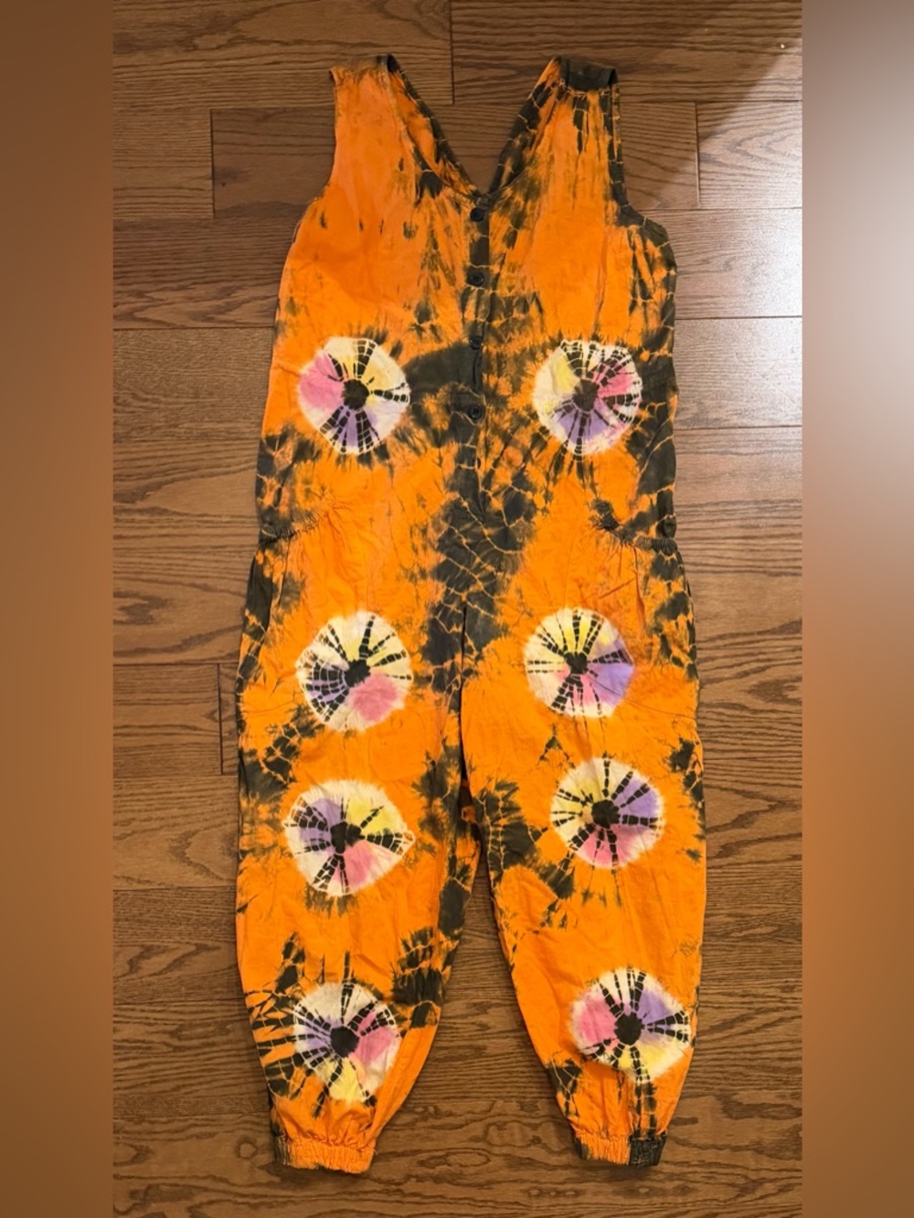 Tie-Dye Orange Sleeveless Jumpsuit